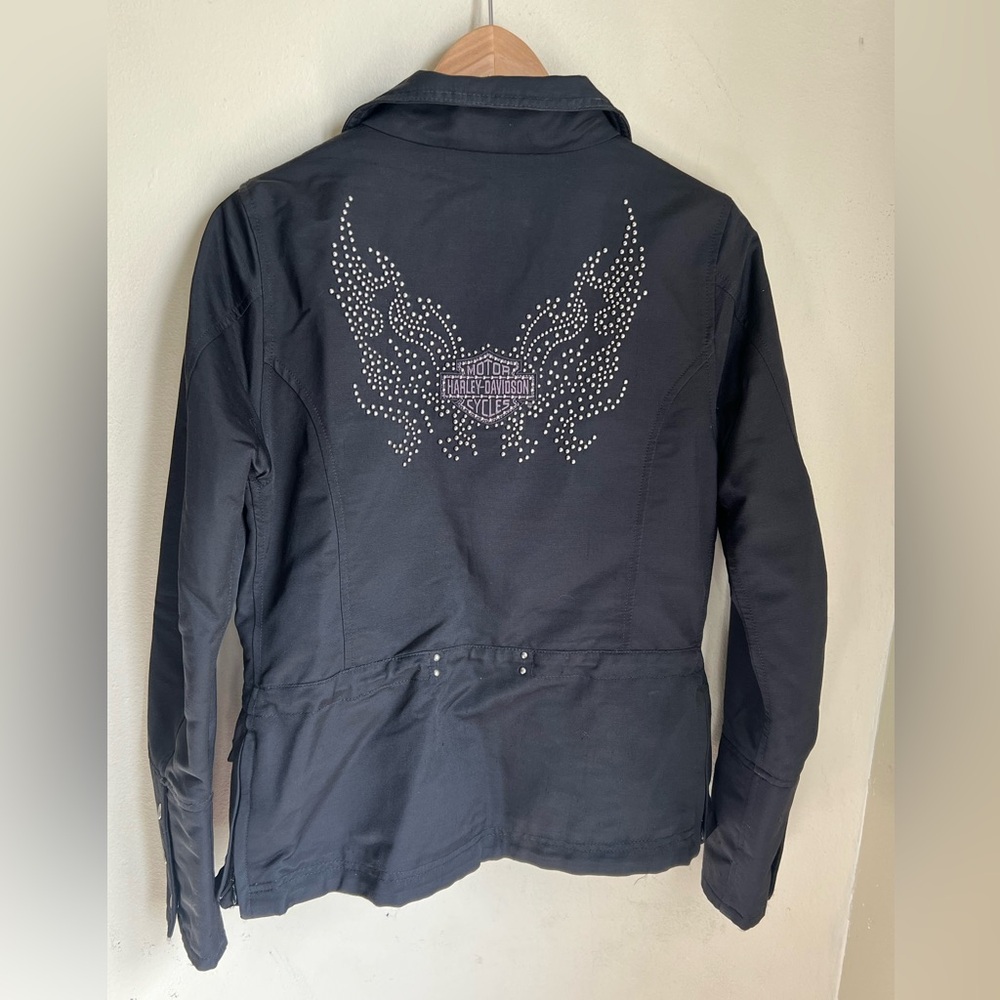 Harley-Davidson Black Jacket with Silver Studded Wing Design - Picture 2 of 13